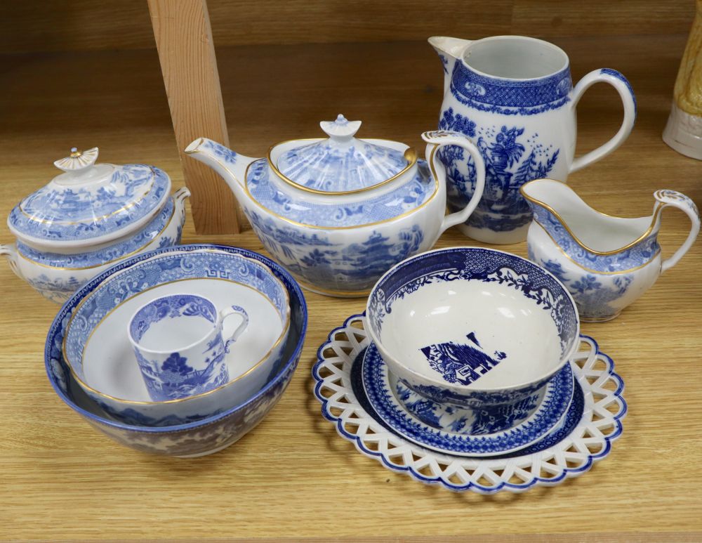 A collection of 18th/19th century English blue and white transfer-printed wares,